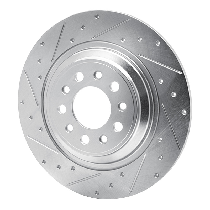 Jeep Cherokee Brake Rotor (1) - Rear Left - R1 Concepts - Drilled & Slotted - Silver - `14-`23